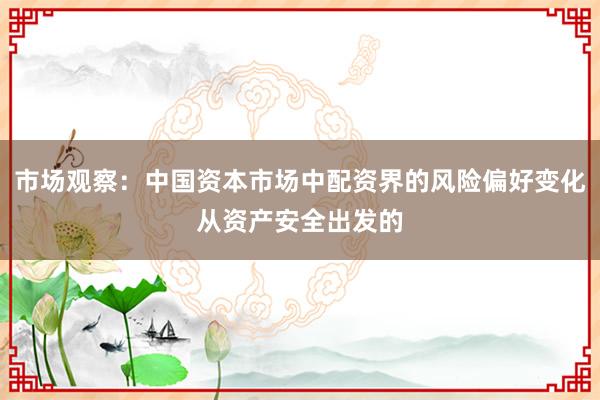 市场观察：中国资本市场中配资界的风险偏好变化从资产安全出发的