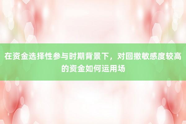 在资金选择性参与时期背景下，对回撤敏感度较高的资金如何运用场