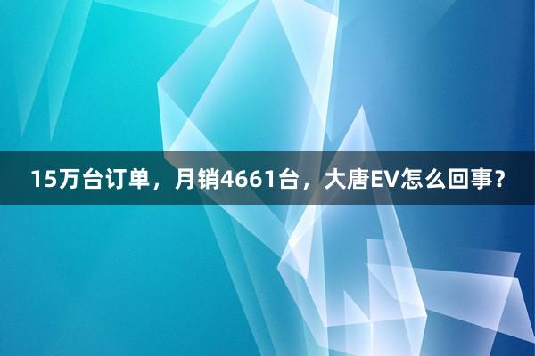 15万台订单，月销4661台，大唐EV怎么回事？