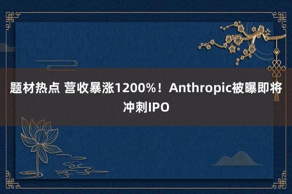 题材热点 营收暴涨1200%！Anthropic被曝即将冲刺IPO