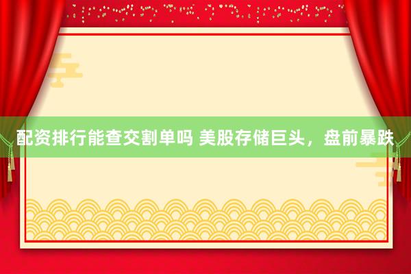 配资排行能查交割单吗 美股存储巨头，盘前暴跌