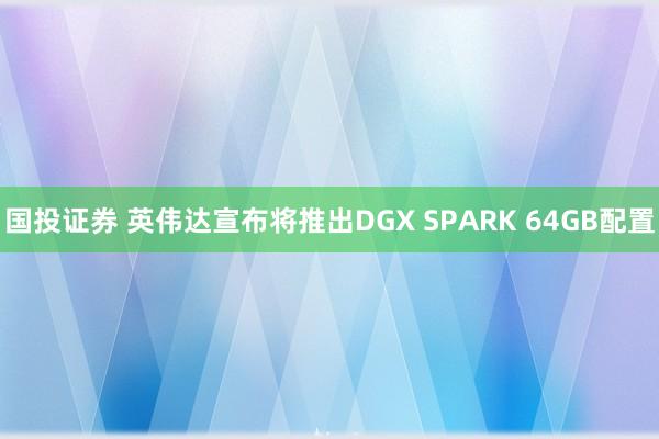国投证券 英伟达宣布将推出DGX SPARK 64GB配置